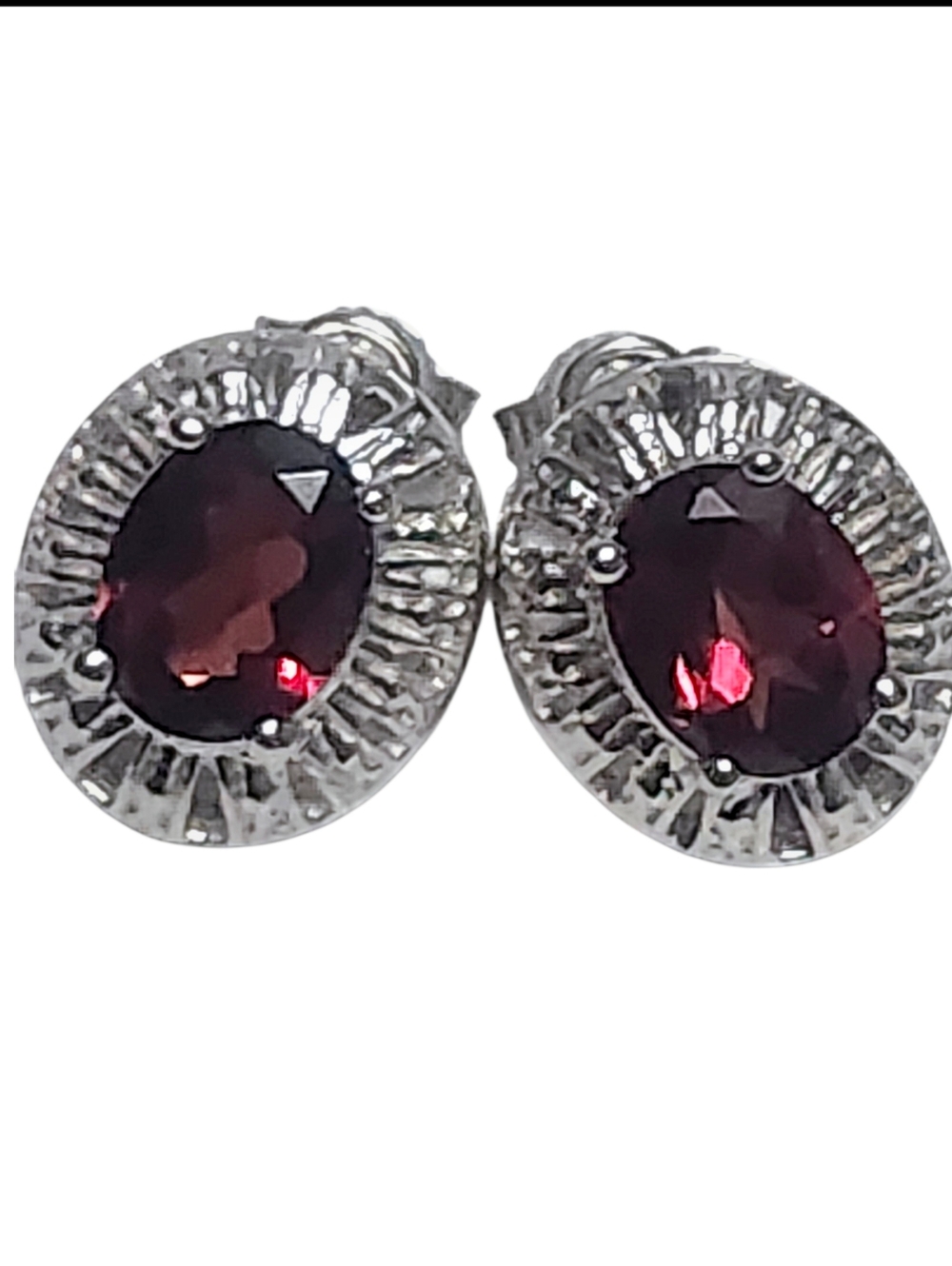 2.50 ctw Garnet Oval Sterling Silver Stud Solitaire Earrings